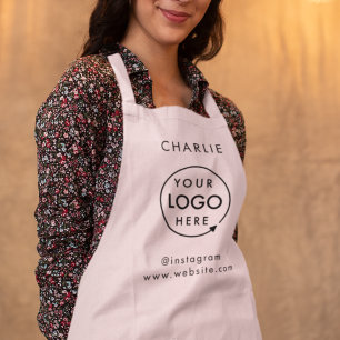 Business Logo   Blush Pink Employee Staff Name Apron