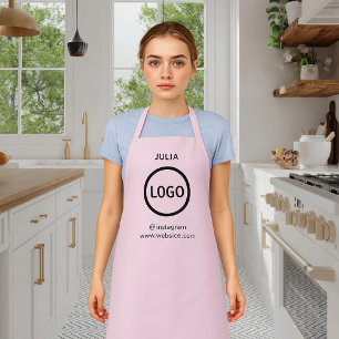 Business Logo Blush Pink Employee Staff Name Apron