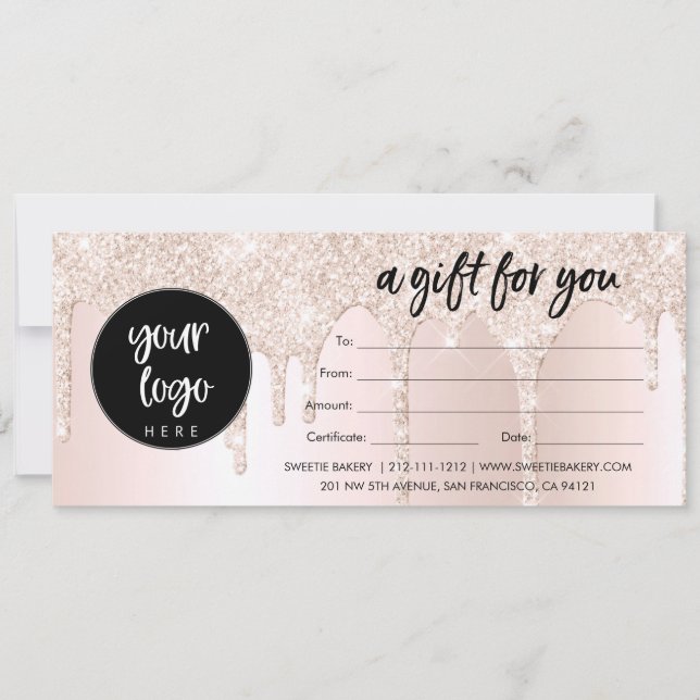 Business Logo Blush Pink Glitter Gift Certificate (Front)