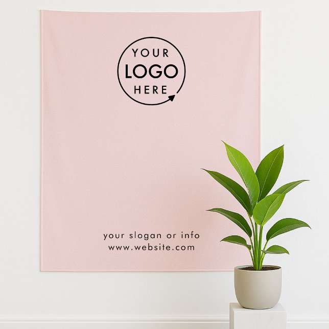 Business Logo | Blush Pink Photo Backdrop  Tapestry (Blush pink company branded feminine backdrop tapestries for small business promotion & marketing.)