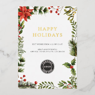Business Logo Botanical Christmas Foil Holiday Card