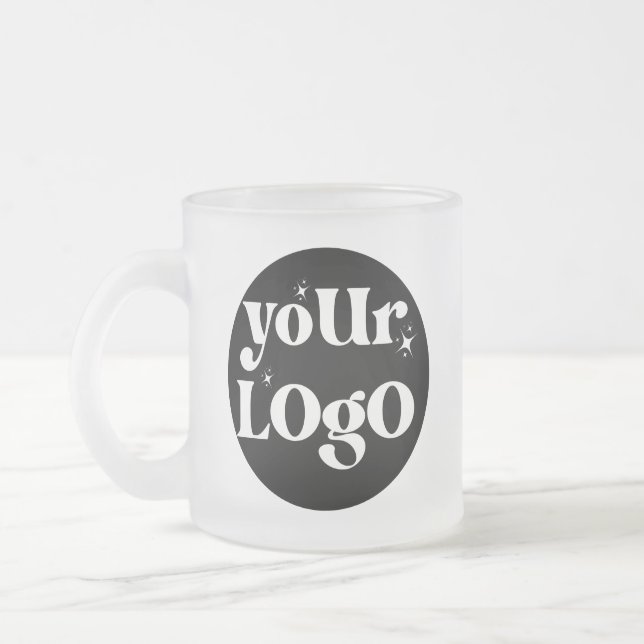 Business Logo Branded Frosted Glass Coffee Mug (Left)
