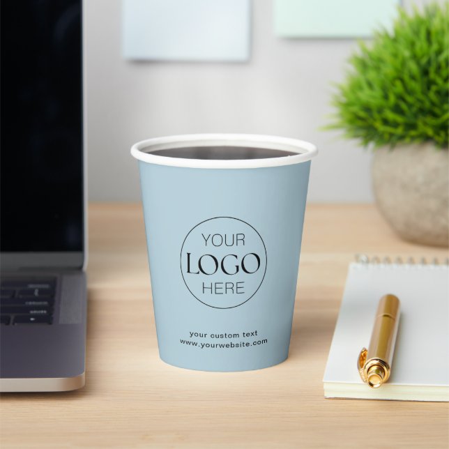 Business Logo Branded Pale Aqua Paper Cups (Insitu)