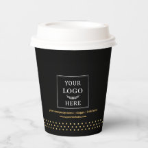 Business Logo Branded Paper Cup Black Gold Dots