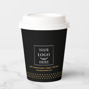 Business Logo Branded Paper Cup Black Gold Dots