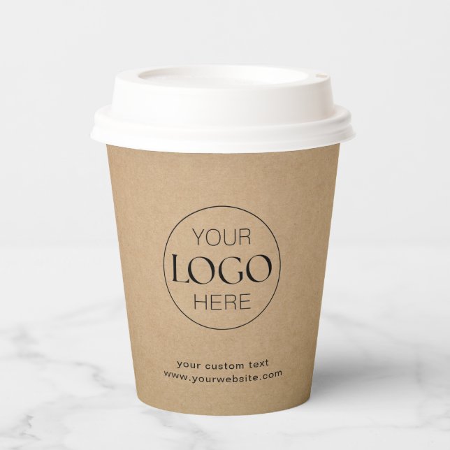 Business Logo Branded Rustic Kraft Coffee Paper Cups (Front)