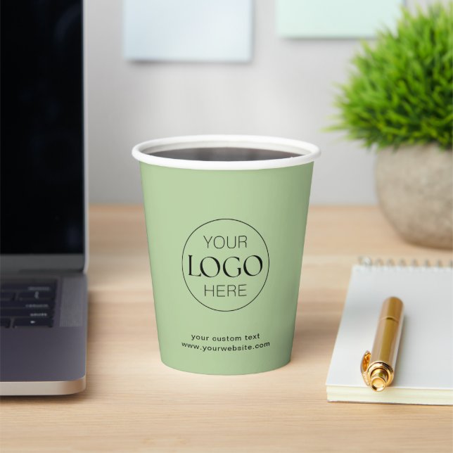 Business Logo Branded Thistle Green Paper Cups (Insitu)