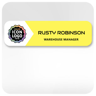Business Logo Bright Yellow White Employee ID Name Tag