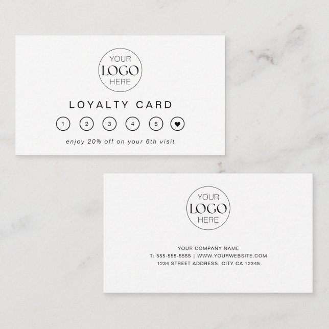 Business Logo Chic Minimalist Reward 6 Punch Loyalty Card (Front/Back)