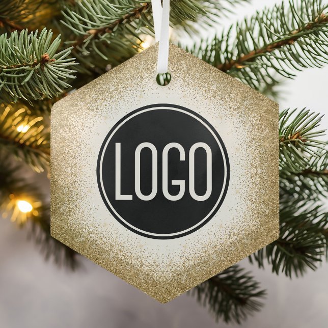 Business Logo Christmas Gold Glitter Trim Ornament (Creator Uploaded)
