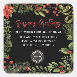 Business Logo Christmas Holidays Botanical Square Sticker
