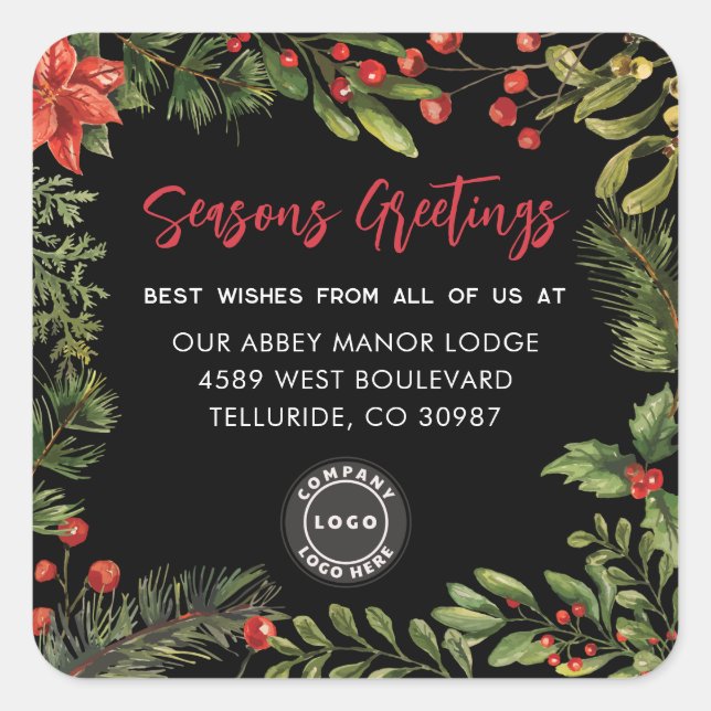 Business Logo Christmas Holidays Botanical Square Sticker (Front)