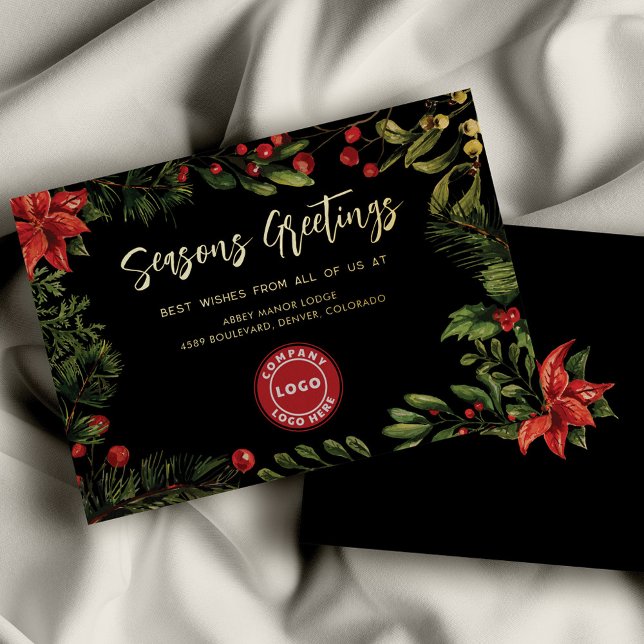 Business Logo Christmas Holidays Corporate Gold Foil Holiday Card (Business Logo Christmas Holidays Script Seasons Greetings Botanical Card)