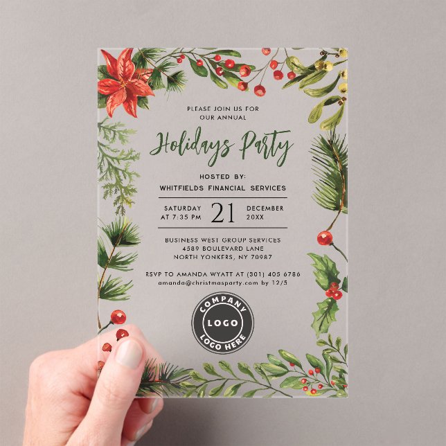 Business Logo Christmas Holidays Employees Party Acrylic Invitations (Insitu (Handheld))