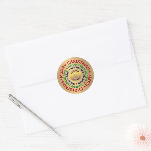 Business  Logo Christmas Holidays Gold Personalise Classic Round Sticker (Envelope)