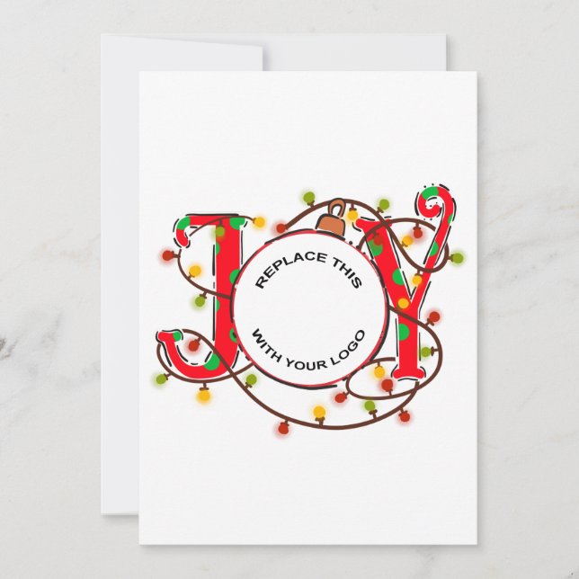 Business Logo Christmas Joy Bauble Holiday Card (Front)