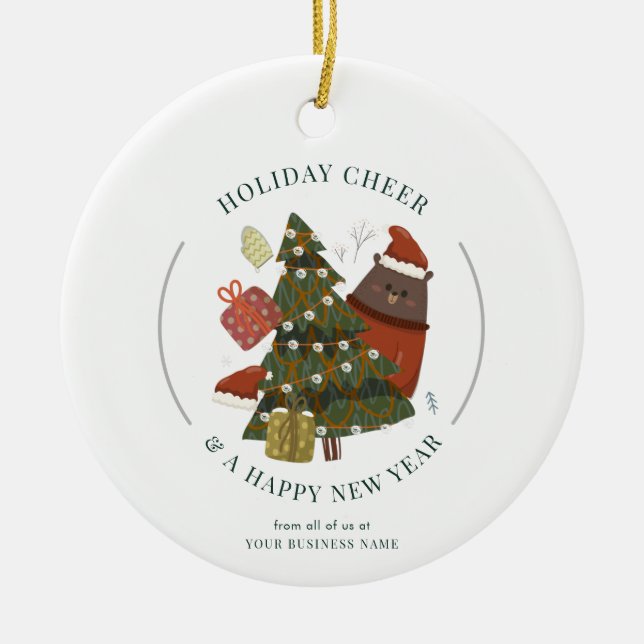 Business Logo Christmas Modern Corporate Festive Ceramic Tree Decoration (Front)