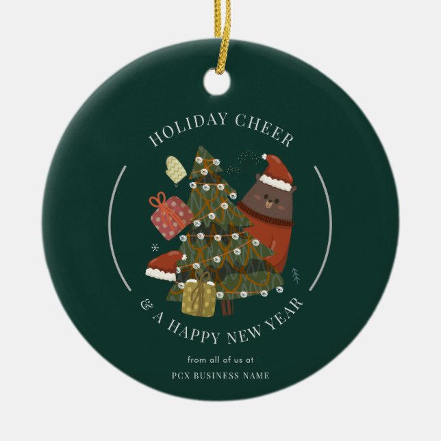 Business Logo Christmas Modern Whimsical Corporate Ceramic Tree Decoration (Front)
