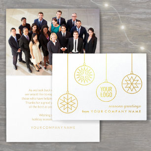 Business Logo Christmas Ornaments 1 Photo Holiday Foil Card