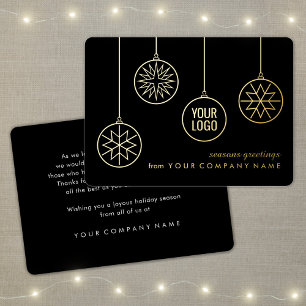 Business Logo Christmas Ornaments Black Modern Foil Holiday Card