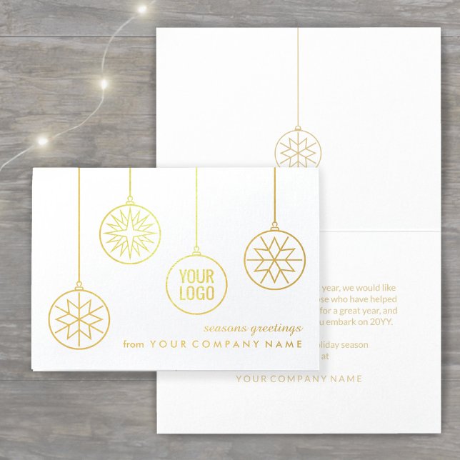 Business Logo Christmas Ornaments Gold Holiday Foil Card (Creator Uploaded)