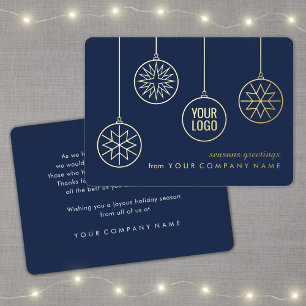 Business Logo Christmas Ornaments Navy Blue Modern Foil Holiday Card