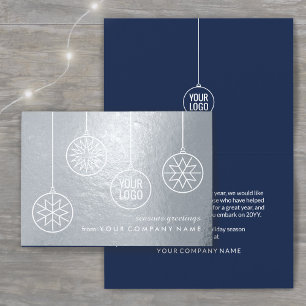 Business Logo Christmas Ornaments Navy Holiday Foil Card