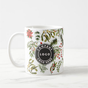 Business Logo Christmas Pine Red Berries Botanical Coffee Mug