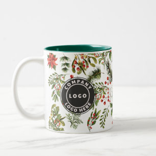 Business Logo Christmas Pine Red Berries Botanical Two-Tone Coffee Mug