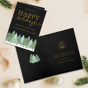 Business Logo Christmas Watercolor Woodland Snow Holiday Card