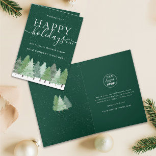 Business Logo Christmas Woodland Watercolor Holiday Card