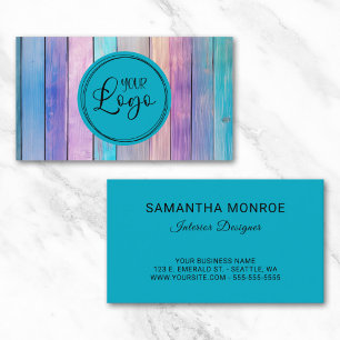 Business Logo Circle Purple Pink Teal Wood Planks Card