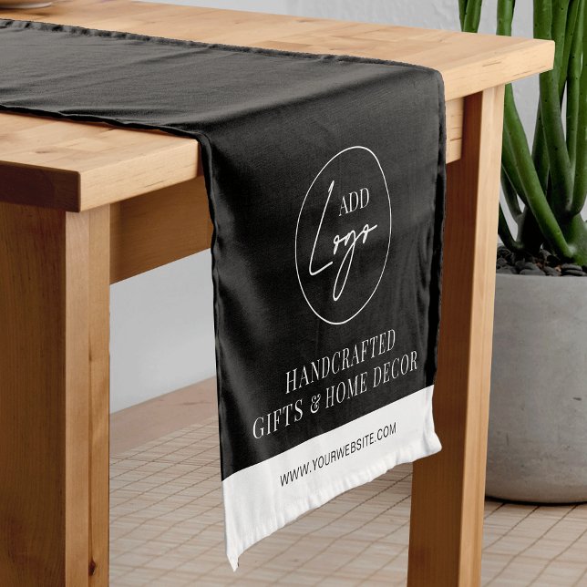 Business Logo Company Branded Trade Show Black Short Table Runner (Minimalist business logo table runner in black and white)