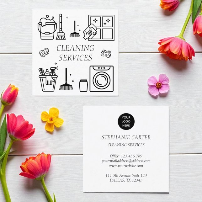 Business Logo Company Cleaning Services Commercial Square Business Card (Creator Uploaded)