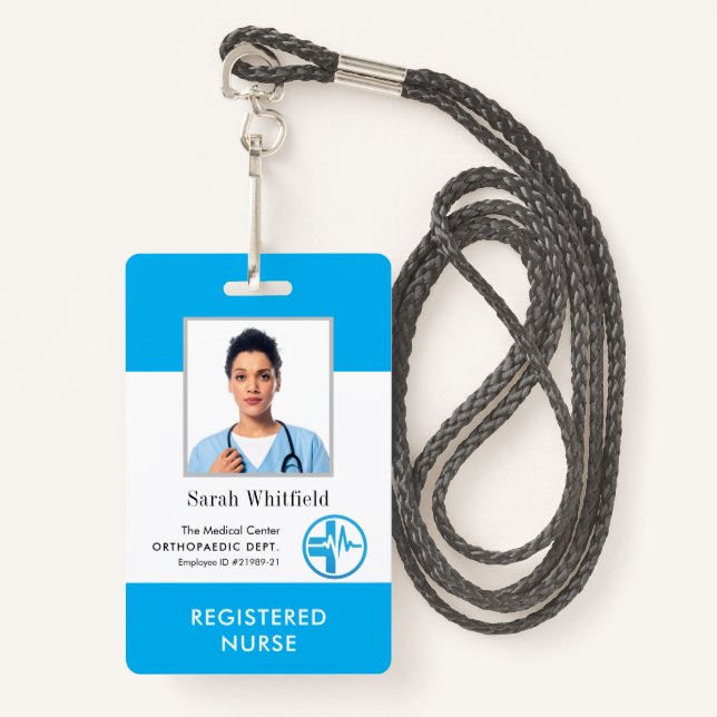 Business Logo Company Employee Photo ID Custom ID Badge (Front with Lanyard)