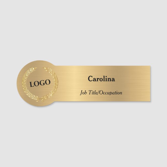 Business Logo Company Gold Shaped Name Tag (Front)