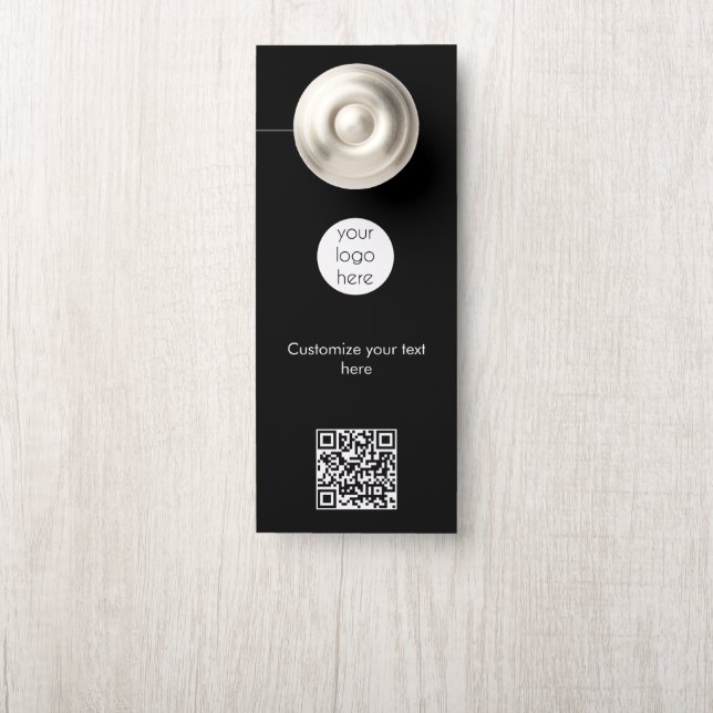 Business Logo Company Hotel Resort QR Code Black Door Hanger (On Knob)