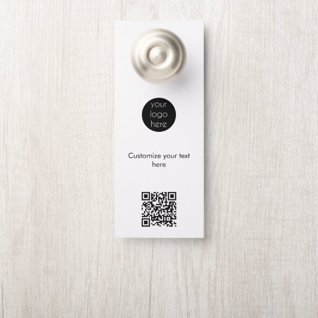 Business Logo Company Hotel Resort QR Code Text Door Hanger (On Knob)