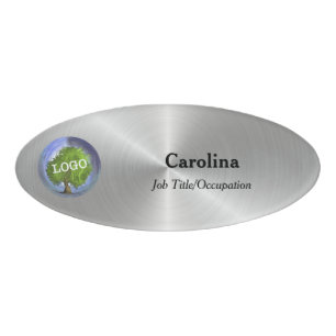 Business Logo Company Magnetic Oval Silver Name Tag