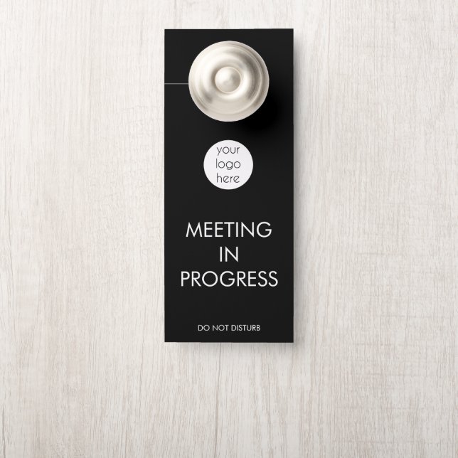 Business Logo Company Meeting In Progress Black Door Hanger (On Knob)