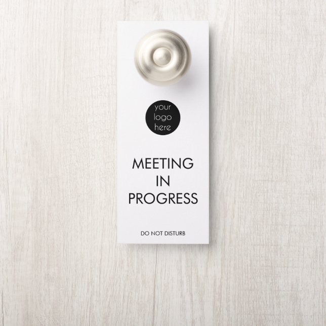 Business Logo Company Meeting In Progress  Door Hanger (On Knob)