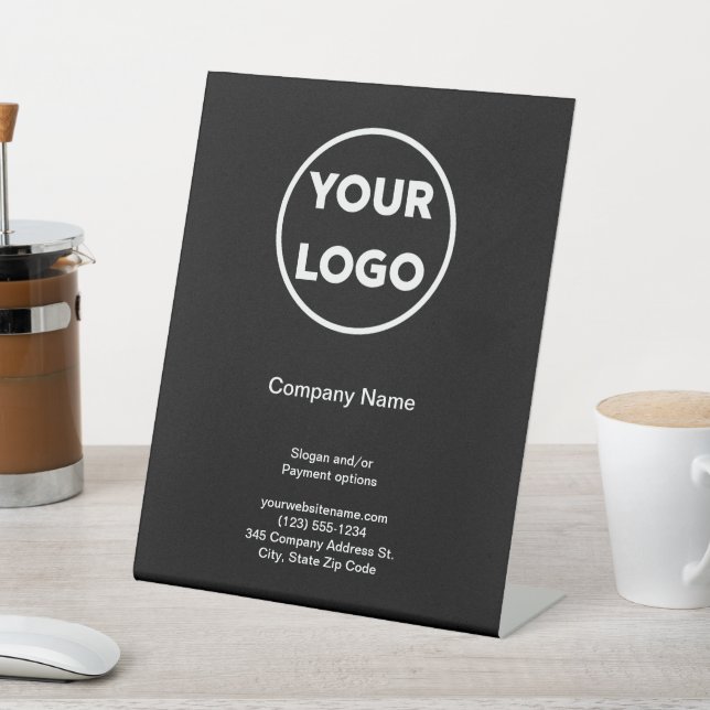 Business Logo Company Name Black Promotional Store Pedestal Sign (In SItu)