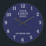 Business Logo Company Name Corporate Branded Navy  Large Clock<br><div class="desc">Wall Clocks with company logo make unique corporate promotional gifts. Personalise with your business name and logo. The logo clocks also make great gifts of appreciation for employees.</div>