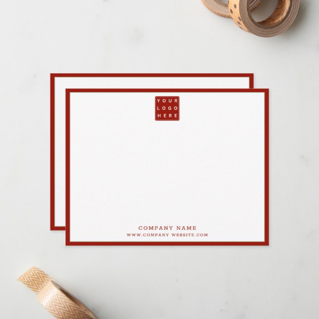 Business Logo Company Name Red Border Note Card (Front/Back In Situ)