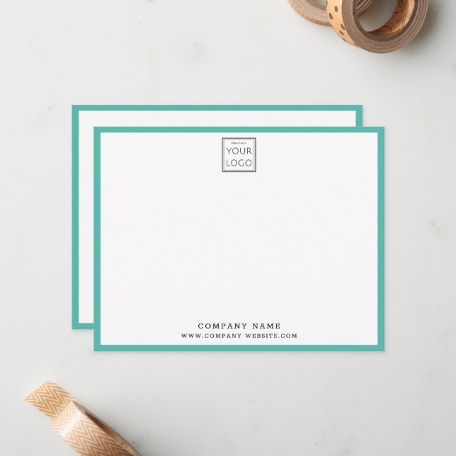 Business Logo Company Name Teal Border Card (Front/Back In Situ)