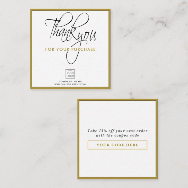 Business Logo Company Name Thank You Discount Gold Card (Front/Back)
