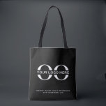 Business Logo Company Promotional Black Tote Bag<br><div class="desc">A simple custom business template in a modern minimalist style that can easily be updated with your company logo and text. Designed with a horizontal logo banner image (2560 x 1440 px), you can customise by changing the text and image using the fields provided, or use the "message" button to...</div>
