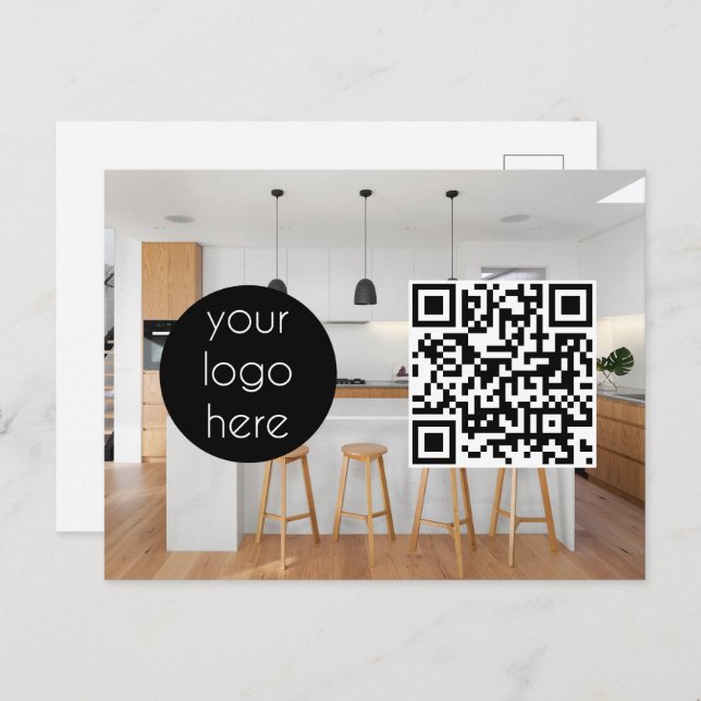 Business Logo Company Promotional QR Code Photo Holiday Postcard (Front/Back)