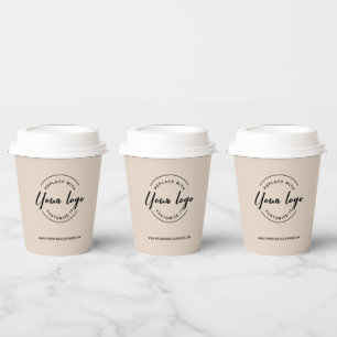 Business Logo Corporate Event Simple Beige Custom Paper Cups