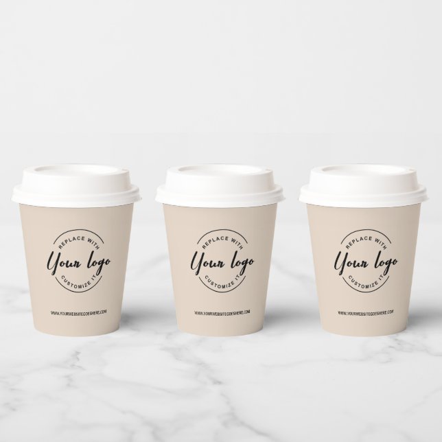 Business Logo Corporate Event Simple Beige Custom Paper Cups (Multi)